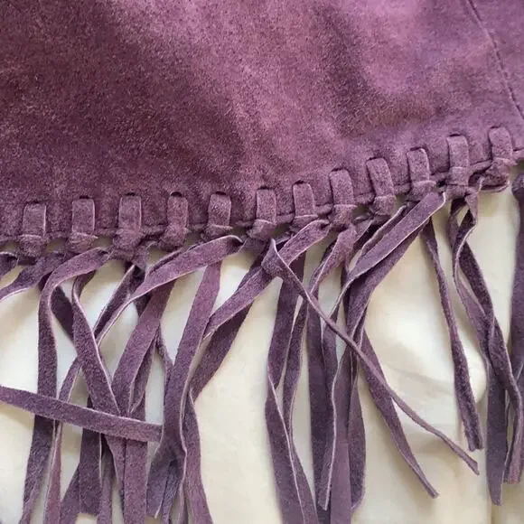 Dialogue purple 100% leather fringed jacket shoulder pads fully lined size M - Picture 6 of 8